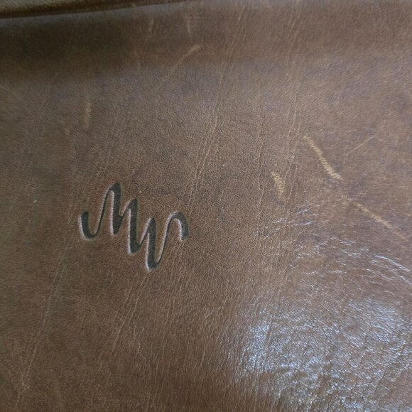 Monsac Vintage Brown Leather Double Handle Logo Bag Charm Tote Shoulder Bag - Picture 3 of 8